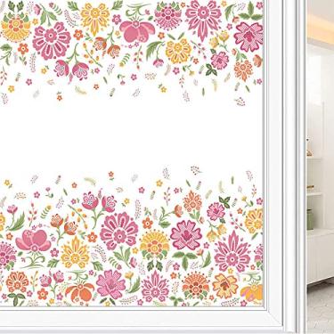 Imagem de Película de janela de privacidade de flores, textura de estilo floral, filme de vidro para sala de estar e escritório em casa, L90 x C 190 cm