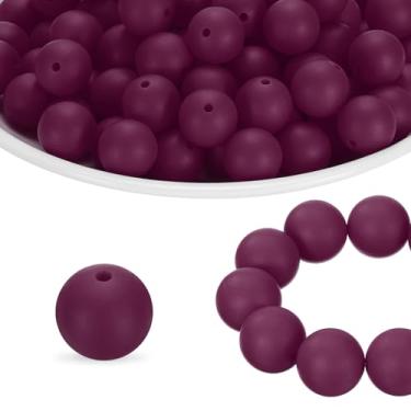Imagem de HARFINGTON 65 peças de contas de silicone 15 mm contas focais redondas de borracha a granel para canetas, chaveiro, pulseira, colar, artesanato, faça você mesmo, vinho