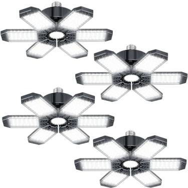 Imagem de Luzes LED de garagem, 160 W 20000 lm, luz LED ultrabrilhante de loja com 6 painéis deformáveis, luzes de teto de garagem de 6500 K, rosca E26 E27 para oficina, sala de armazenamento, baía de