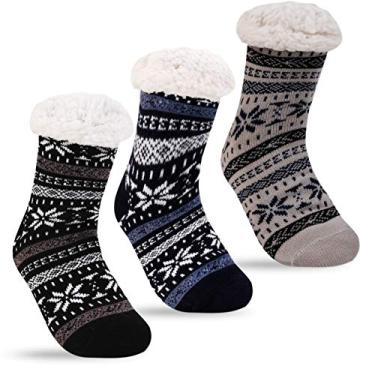Imagem de 3 pares de meias de inverno térmicas felpudas de sherpa para homens e mulheres, forradas com lã macia e antiderrapante presente de Natal, Snowflake, 10-13