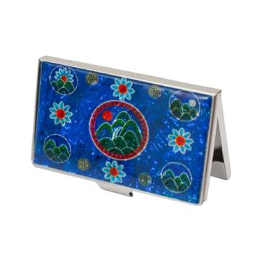 Imagem de February Mountain Porta-cartão de visita em madrepérola – Design coreano Irworobongdo com fundo azul | Estojo de cartão de laca feito à mão para escritório, presentes e colecionadores
