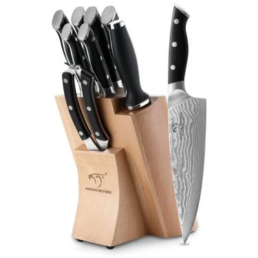 Imagem de Conjunto de Facas em Aço Inoxidável com Bloco de Bancada, 9 Peças, NANFANG BROTHERS, Preto