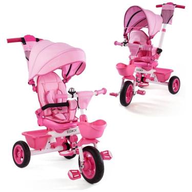Imagem de Triciclo Infantil 6 em 1 com Alça Ajustável, Cobertura Removível e Arnês de Segurança para Crianças de 1 a 5 Anos, EOOWOY, Rosa