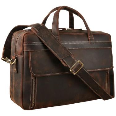 Imagem de Bolsa Carteiro Masculina de Couro Bovino de Flor Integral para Laptop com 17 Polegadas,...