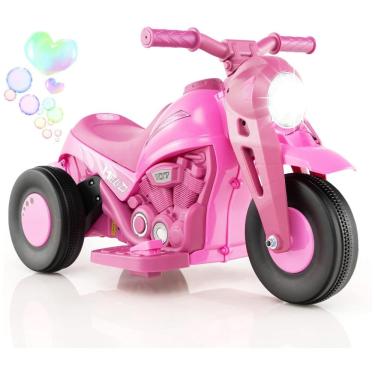 Imagem de Moto Elétrica Triciclo Infantil com Bolhas de Sabão, Música e Farol LED, 6V, Costzon, Rosa