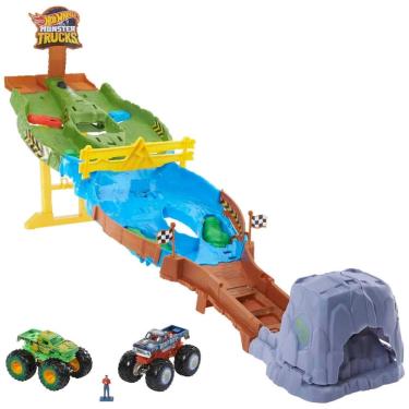 Imagem de Pista Monster Trucks Wreckin Raceway com 2 Caminhões Bigfoot, Gunkster e Obstáculos para Crianças Acima de 4 Anos, Hot Wheels