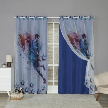 Imagem de NALU CASA E DECORAÇÃO Cortina Infantil Voil Estampada com Forro, 2,80x2,20m, Poliéster 160 Fios, Decorativa, para Quarto Bebê, Sala, Escritório (JOGADOR DE FUTEBOL)