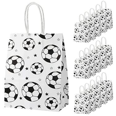 Imagem de 16 sacos de papel para lembrancinhas de futebol, bolsa branca para presente de futebol com alças, sacos de guloseimas de futebol, sacos de doces para adultos, suprimentos de futebol