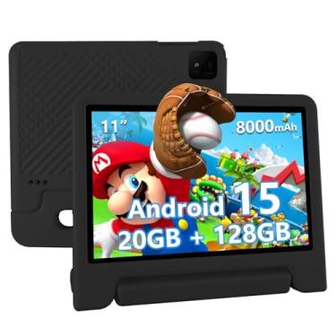 Imagem de ITDULCET Tablet infantil, tablet Android 15 de 11 polegadas para crianças, 20 GB de RAM 128 GB ROM Octa-Core 8000 mAh com capa à prova de choque, Bluetooth, WiFi, controle parental, câmera dupla, GPS