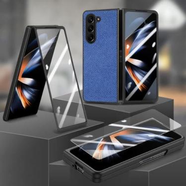Imagem de Capa de proteção completa para Samsung Galaxy Z Fold 5 Fold4 Fold5 Fold 4 Filme de vidro temepred, azul, para Samsung Z Fold 4
