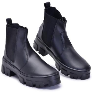 Imagem de Bota Coturno Feminino Chelsea Plataforma Tratorada - Jfstorelux, Preto