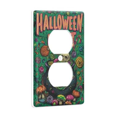 Imagem de Blueangle Placa de parede frente e verso para festa de Halloween, tamanho padrão, placas de cobertura de tomada elétrica de 1 gangue para decoração de quarto de escritório em casa, 4,53 x 2,76