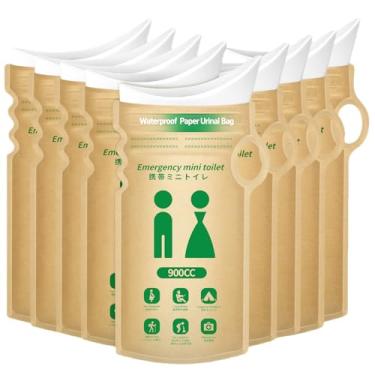 Imagem de HeyFir Sacos de urina descartáveis para emergências de viagem, mictório portátil à base de papel, à prova de vazamento de 900 ml para homens e mulheres, biodegradáveis com pó de solidificação