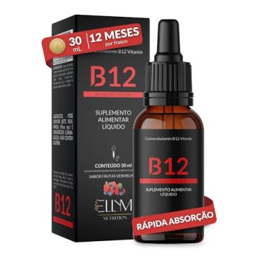 Imagem de Vitamina B12 Sublingual em Gotas ELLYM NUTRITION Sabor Frutas Vermelhas Auxilia no Funcionamento do Sistema Imune e Metabolismo Energético (30 mL)