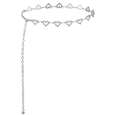 Imagem de Bremorou Cinto de corrente de coração para mulheres, strass, ajustável, de metal, cintura Y2K, para mulheres, vestidos de meninas, jeans, biquínis, Prata, 47.24 × 0.79 inches / 120 × 2 cm