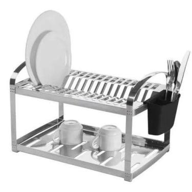 Imagem de Escorredor Inox 20 pratos com porta talher preto - Paracambi - Dinox