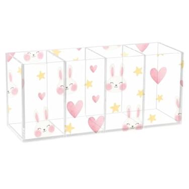 Imagem de Burbuja Porta-canetas de acrílico Bunny Head, 4 compartimentos, suporte de lápis transparente para pincéis de maquiagem, acessórios de mesa de escritório em casa