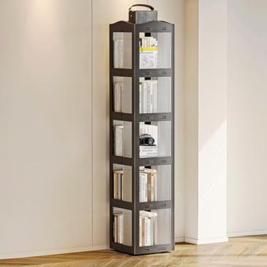 Imagem de Estante rotativa de 360° dobrável, à prova de poeira, grande capacidade, estante de livros ABS para sala de estar e quarto (preto, 5º andar)