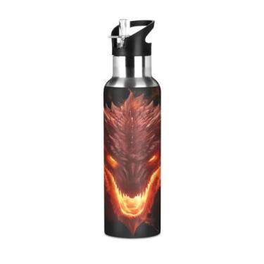 Imagem de Burbuja Garrafa de água de aço inoxidável Burning Dragon, garrafas de água isoladas a vácuo com tampa de canudo para esportes, academia, escola - à prova de vazamento e suor, sem BPA, 590 ml