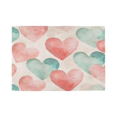 Imagem de Burbuja Jogo americano conjunto de 6, tapetes de mesa antiderrapantes laváveis com corações dos namorados, jogo americano resistente ao calor para cozinha, mesa de jantar, ambientes internos e