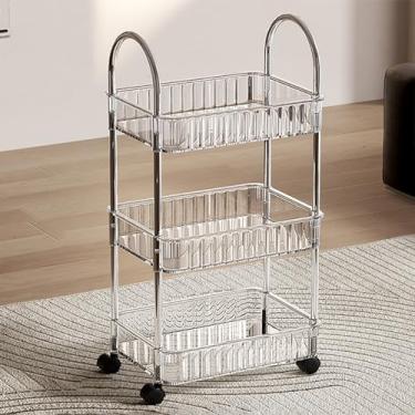 Imagem de Carrinho multifuncional de acrílico para armazenamento de cozinha, carrinho utilitário de 3 níveis com rodas e alça, organizador móvel transparente para soluções de armazenamento de casa, escritório e