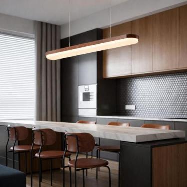 Imagem de Pendente Led Soft Luminária de Teto Madeira Sala Mesa Jantar 98cm Luz 