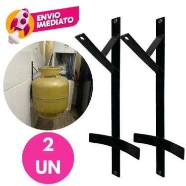 Imagem de Kit Suporte Reforçado Botijão Gás P13 Antifurto Roubo Aço Trava Parede