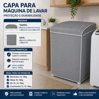 Imagem de Capa Para Maquina De Lavar Pvc Cinza Tamanho G Com Tampa Impermeavel P