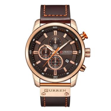 Imagem de Relógio Masculino Curren 8291 Analógico com Pulseira de Couro à Prova D'agua Bronze