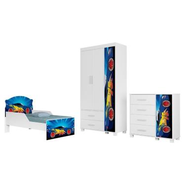 Imagem de Quarto Infantil 3 Peças Lívia 3 Portas 3 Gavetas Mdf Azul Milani Movelaria