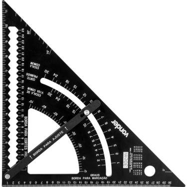 Imagem de Esquadro Triangular 30cm com Goniômetro 70 graus  e Medição em mm-pol Alumínio Anodizado Nove54 30CM