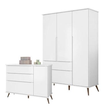 Imagem de Cômoda e Guarda Roupa Infantil Retro Alice Acetinado - Phoenix Baby