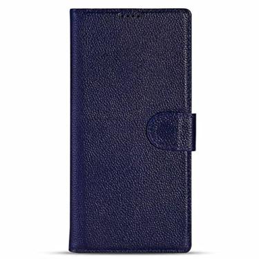 Imagem de Capa carteira para Samsung Galaxy S22/S22+/S22 Ultra, Capa de couro legítimo fina com compartimentos para cartões de suporte Capa flip à prova de choque Capas protetoras TPU, Azul, S22 Ultra 17,8 cm