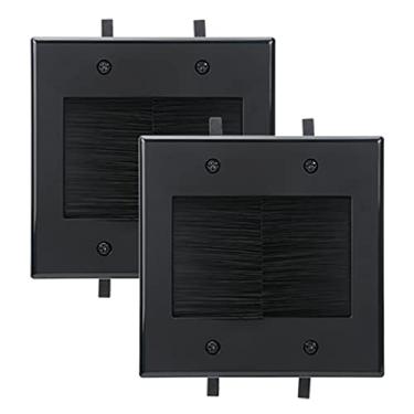 Imagem de Kebulldola Placa de parede para 2 entradas, placa de parede de escova preta com suporte de montagem de baixa tensão integrado para cabos que passam na parede (pacote com 2)