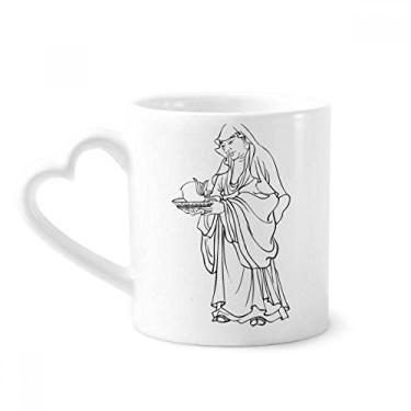 Imagem de Caneca com personagem da cultura chinesa da China Caneca de café cerâmica copo de coração de vidro