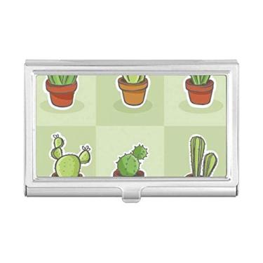 Imagem de Porta-cartão de visita com estampa de planta de suculentas e cacto em vaso