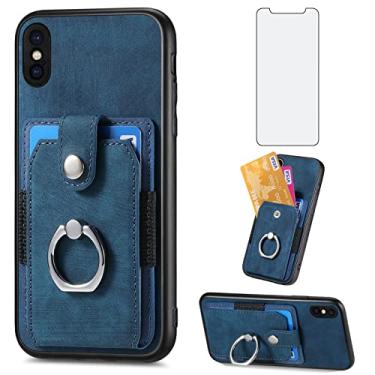 Imagem de Asuwish Capa carteira para iPhone Xs Max com protetor de tela de vidro temperado e suporte fino para cartão de crédito celular i X XR Xsmax 10x SX Xmax 10xs 10s 10s 10 Plus Xmaxs feminino azul