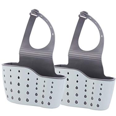 Imagem de Elegantcharm EC Suporte de esponja para pia de cozinha de plástico para pendurar com alça ajustável com furos