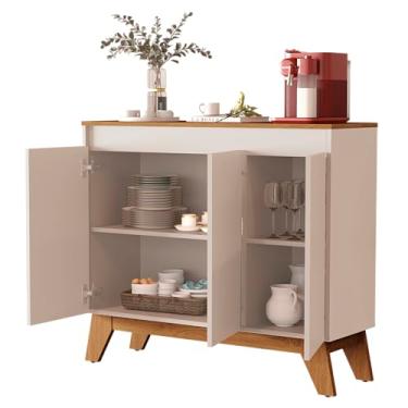 Imagem de Buffet Cancun 3 Portas Aparador Balcão Cantinho Do Café Para Sala De Estar (Off White/Freijó)