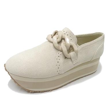 Imagem de Pierre Dumas Paloma-1 Tênis feminino casual plataforma fashion slip on elevado para mulheres, Camurça marfim, 8