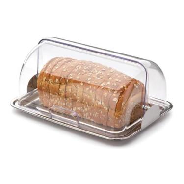 Imagem de Porta Pão Com Bandeja Aço Inox Tampa Acrílico Pãozeira Forma