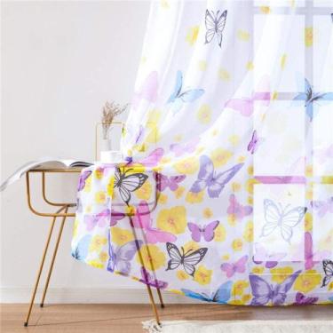 Imagem de Cortina De Tule Romântica Estampa De Borboleta Importada - Modinha Fas