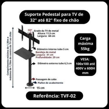 Imagem de Suporte fixo para tv de 32 a 82 polegadas fixo de chão pedestal e com 