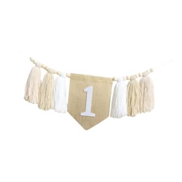 Imagem de shamjina Cadeira alta Banner Decorações de aniversário 48 cm Boho 1º aniversário Pull Flag Banner para chá de bebê Decoração de quarto infantil Meninas Menino