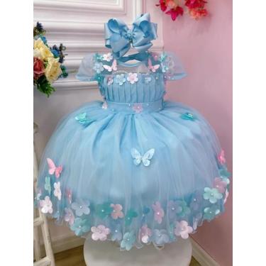 Imagem de Vestido jardim luxo encantado rosa azul festa infantil bosque lilas ve