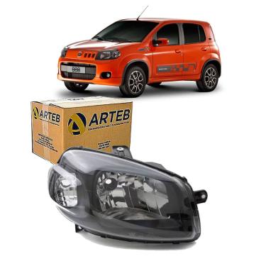 Imagem de Farol H4 Mascara Negra Novo Lado Direito Arteb Fiat Uno 2010 A 2014
