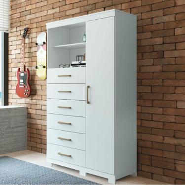 Imagem de Cômoda Multiuso 1 Porta 6 Gavetas Com Pés Marabá Santos Andirá Branco