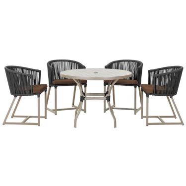 Imagem de Mesa com 4 Cadeiras de Jantar Roma 100cm e Noronha em Aluminío Fendi Corda Nautica Estofado 9 Trama Original