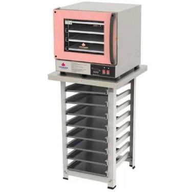 Imagem de Kit - Forno Turbo Elétrico Fast Oven PRP-004 Plus 220V Rosa + Bancada MES-004 + 8 Assadeiras - Progás
