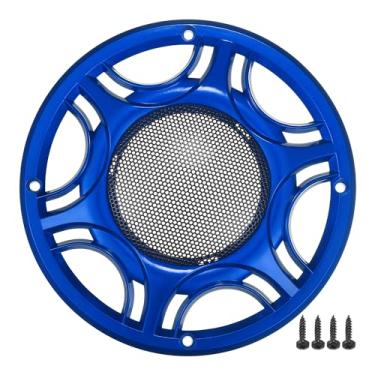 Imagem de ACROPIX Capa universal de grade de alto-falante de carro de 16,5 cm redonda de malha para alto-falante de áudio de 16,5 polegadas capa protetora de subwoofer com parafusos de montagem azul ferro